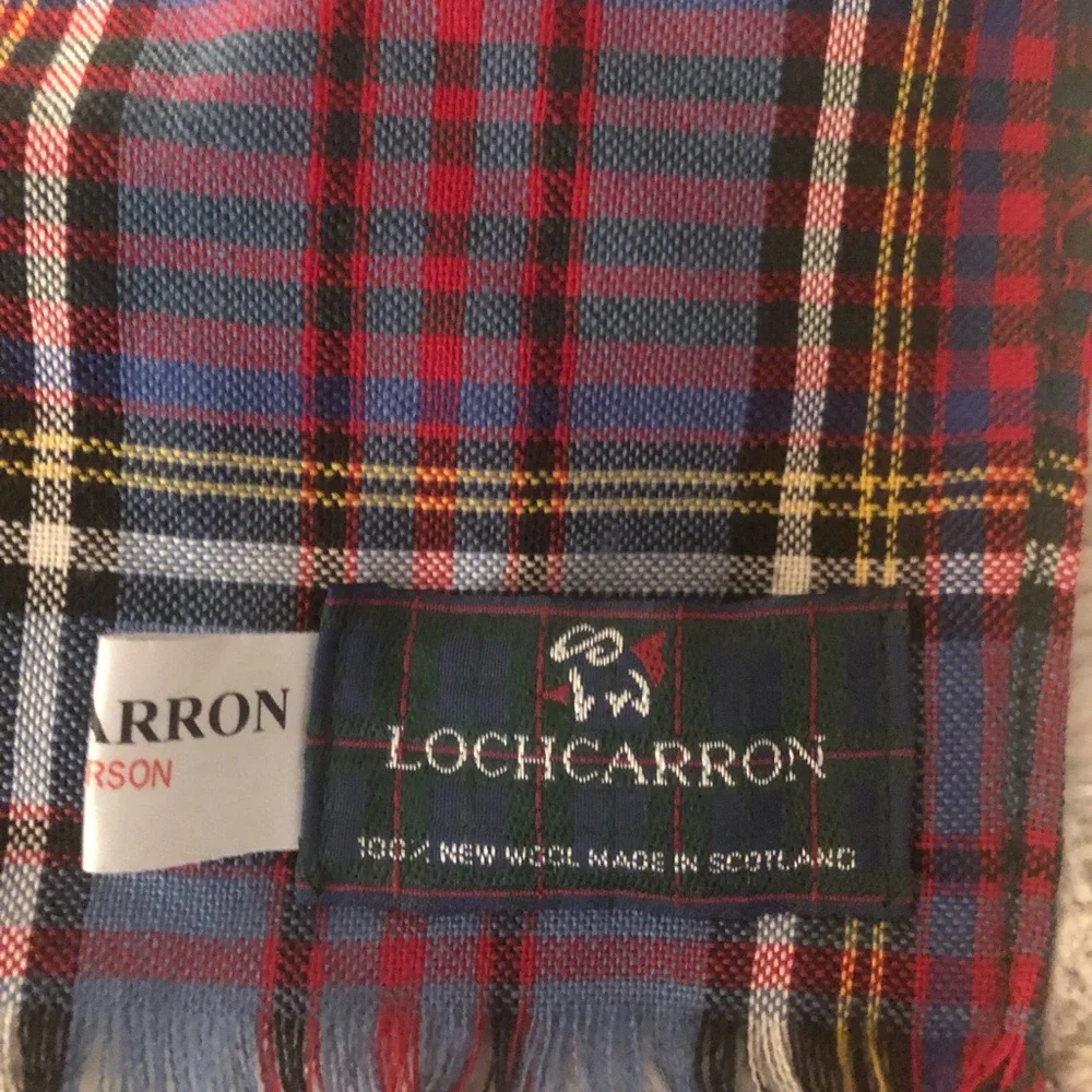 Lochkarron Scottish Tartan Scarf in Blue, Red & Yellow lightest wool
